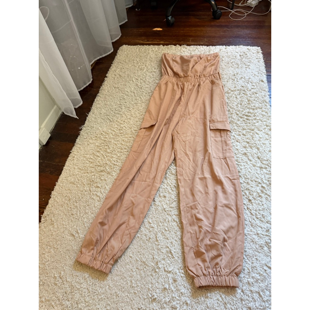 Women's SHEIN Beige Strapless Cargo Jumpsuit Size M (US 6)